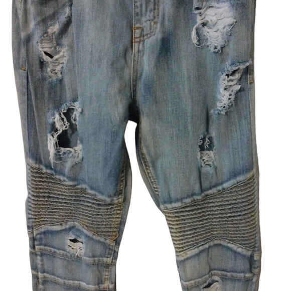 Distressed Jeans Dash Motorbike  Y2K Straight Leg w.Accented Stitching  36 X 32 - Picture 2 of 11